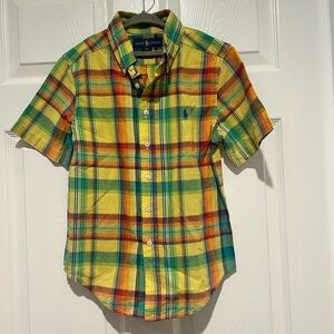 Ralph Lauren Boys Small 8 Vibrant Yellow Button Down Cotton Madras Plaid Shirt